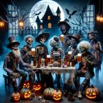DALL·E 2024-01-04 10.05.52 - A whimsical and slightly spooky scene of a Zombie Beer Party. The setting is an eerie, moonlit night with a haunted house in the background. A group.png